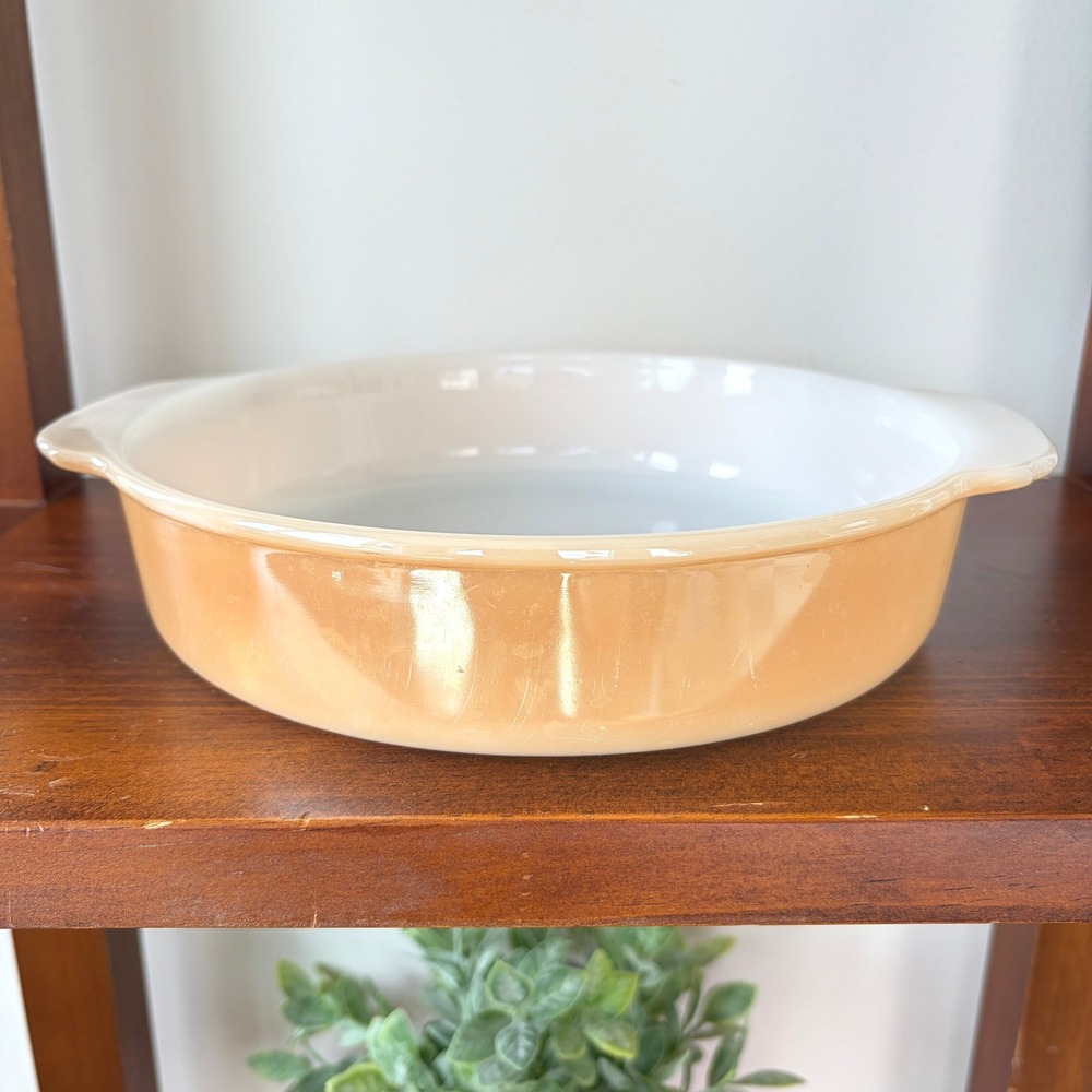 Vintage Fire-King Peach Lustre 450 Round Casserole Dish Milk Glass 8.25in